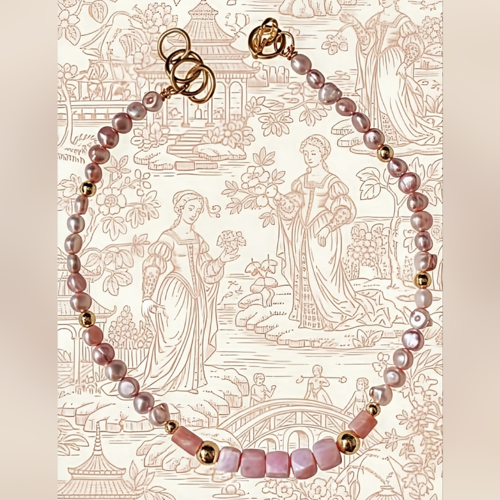 Natural Pink Opal Stones With Pink Freshwater Pearls Necklace And Bracelet